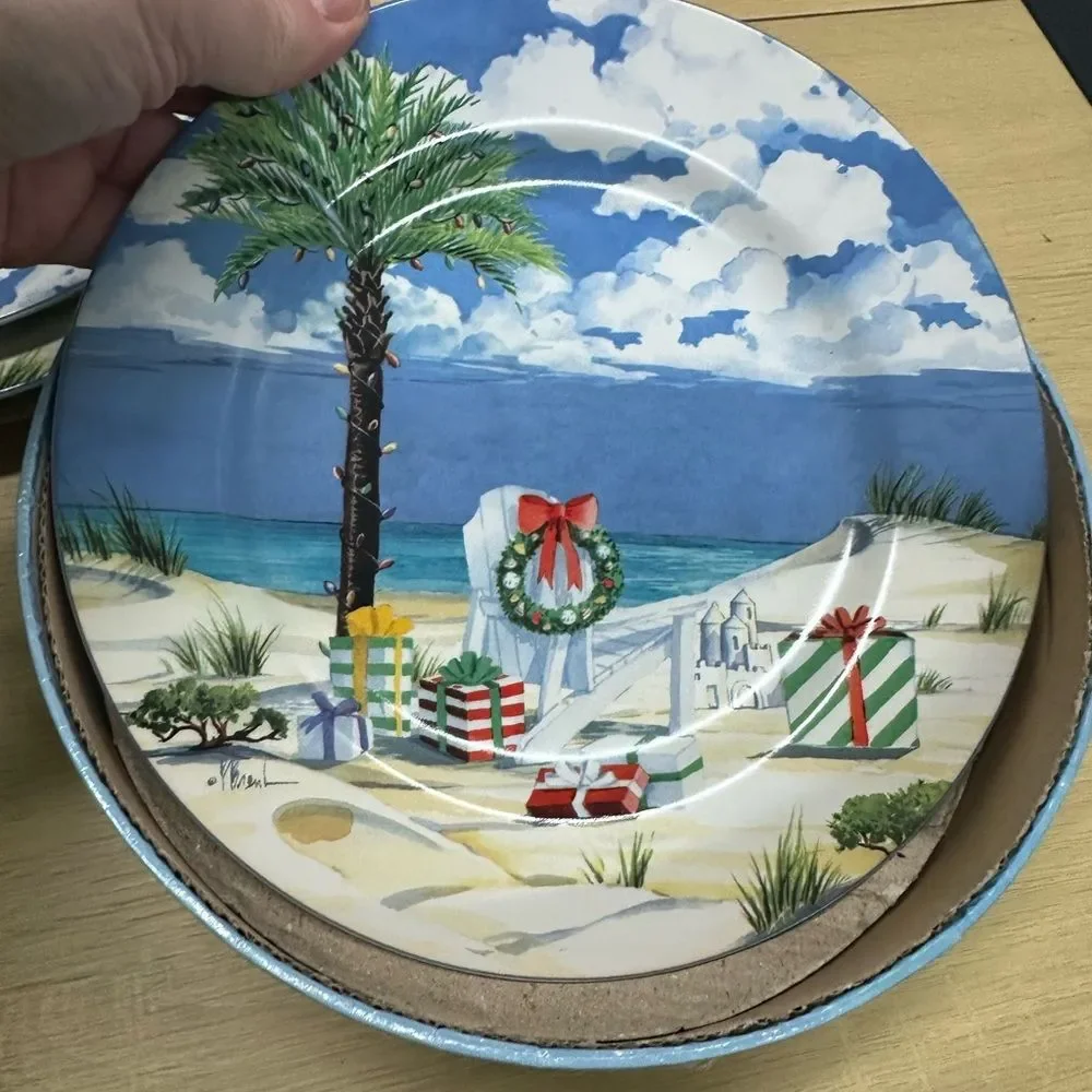 Sunny Holiday by Noble Excellence Set of 4 Stoneware salad/dessert plates EUC